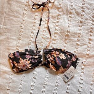 NWT Shade & Shore Halter Floral Bikini Top in Black and Peach